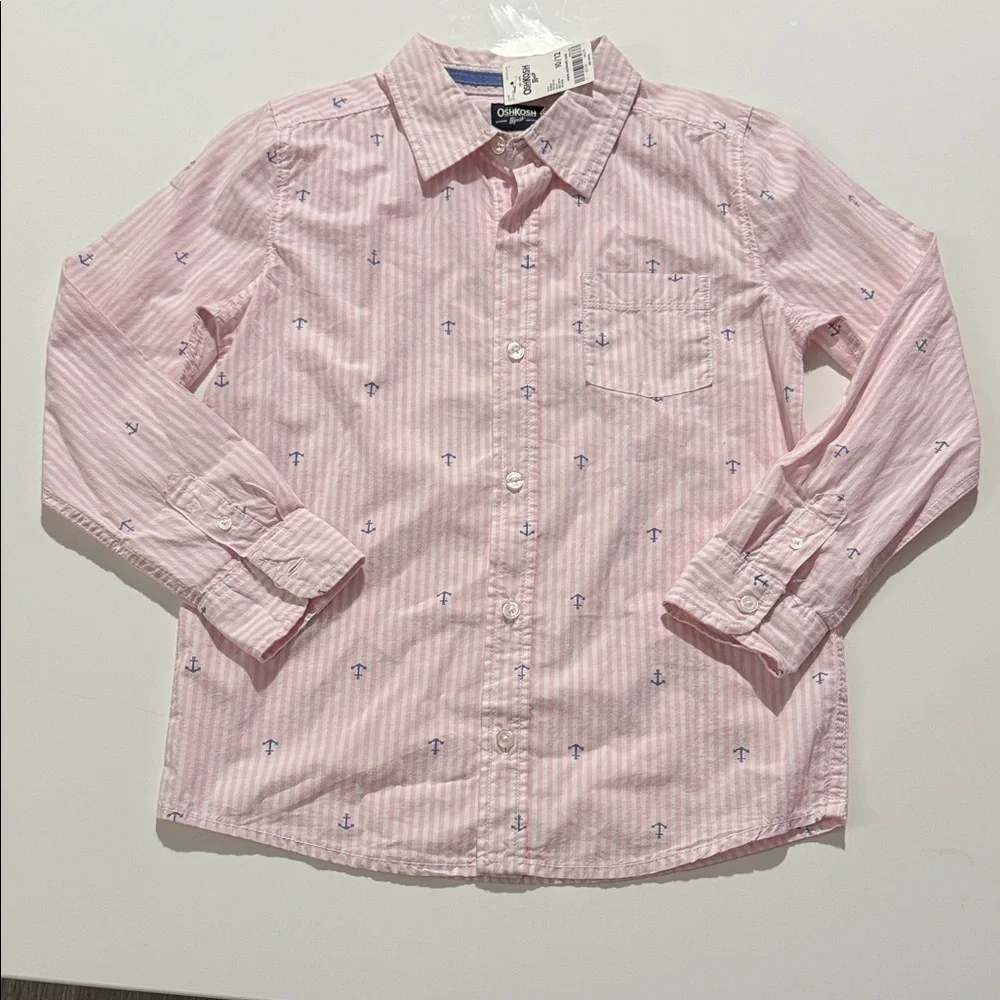 OshKosh Boys Pinstripe Poplin Button Front Shirt Size 10/12